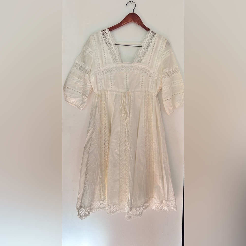 Anthropologie Eri+ tAli Gustavia Embroidered White Prairie Dress Lace - Picture 5 of 8